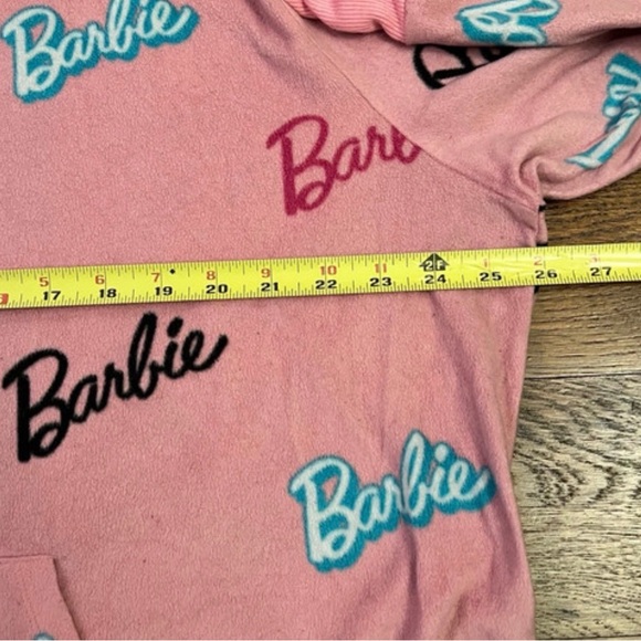 Torrid x Barbie Fleece Hooded One-Piece Pajama Jumpsuit Pink Plus Size 3/4 - Picture 6 of 6